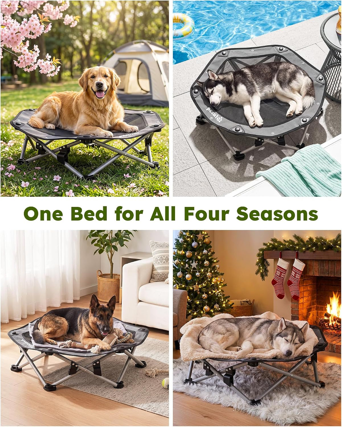 Pecute Raised Dog Bed with Cooling Mat, Elevated Pet Cot for Large Dogs, XL