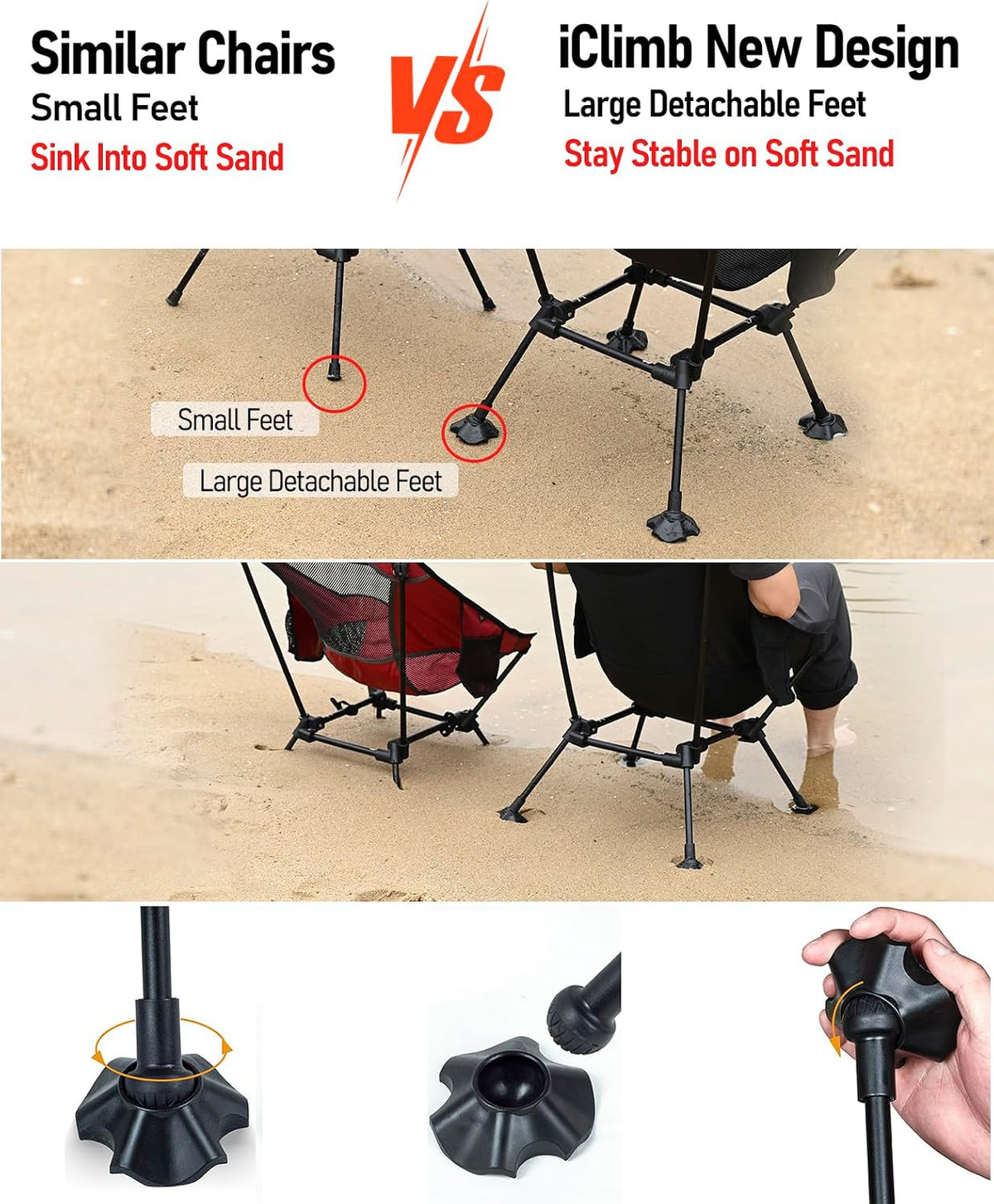 Iclimb Ultralight Compact Folding Anti-Sinking Chair, Black
