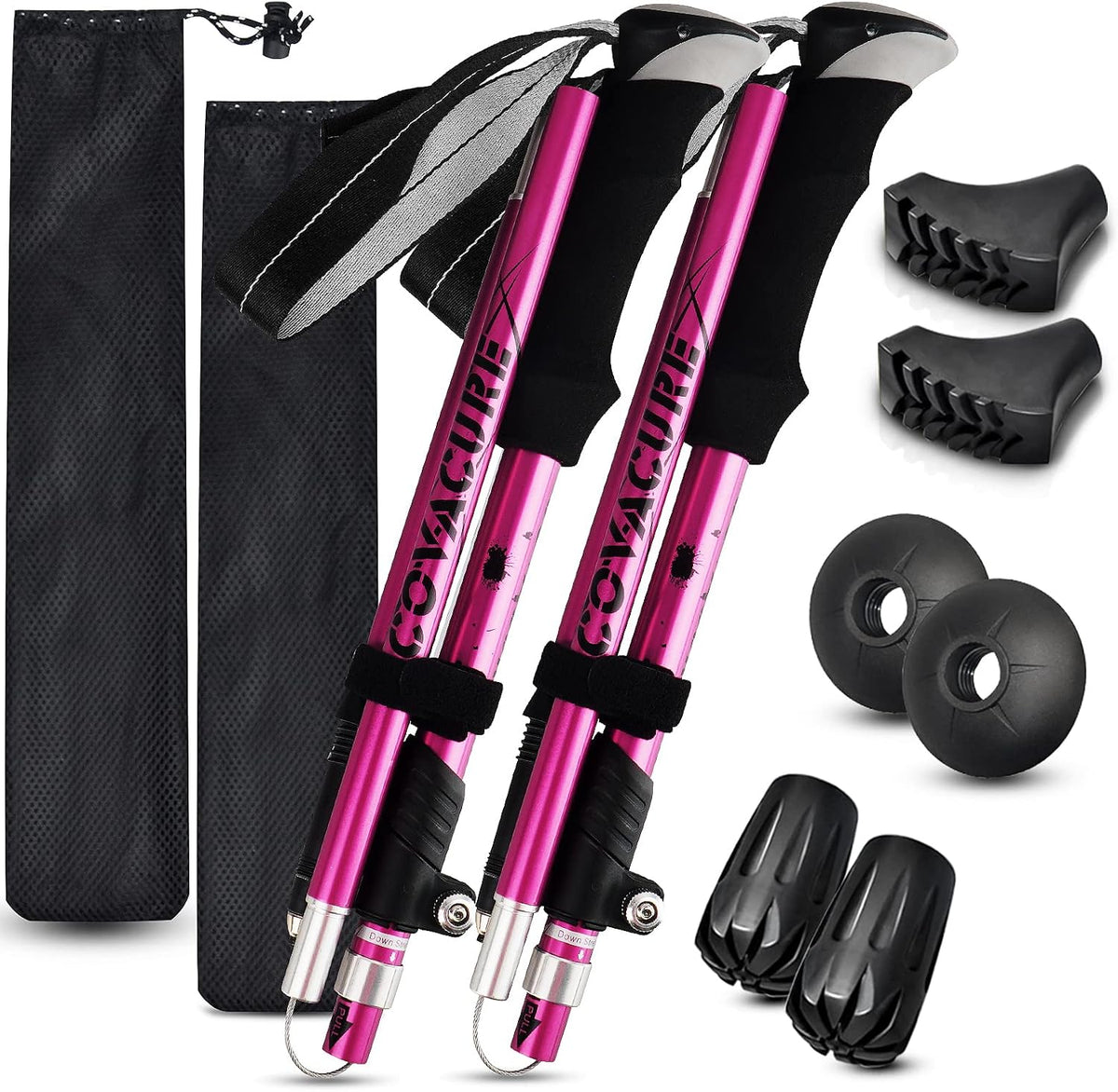 Covacure Hiking Poles, 7075 Aluminum Tri-Fold, Adjustable Height, 2PCS