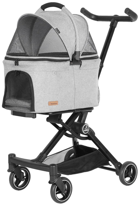 ROODO 2026 Upgraded Version 3 in 1 Dog Cat Stroller with Detachable Carrier Lightweight Folding Portable All Terrain Pet Travel System Puppy Kitty Doggie Bunny Stroller for 30Lbs(Grey)