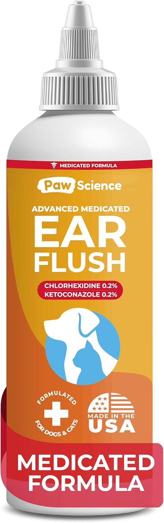 Paw Science Dog Ear Cleaner - Cat & Dog Ear Infection Treatment - Medicated Pet Ear Wash, Flush, and Cleaning Solution for Dogs and Cats - Remedy for Itchy Yeast Relief