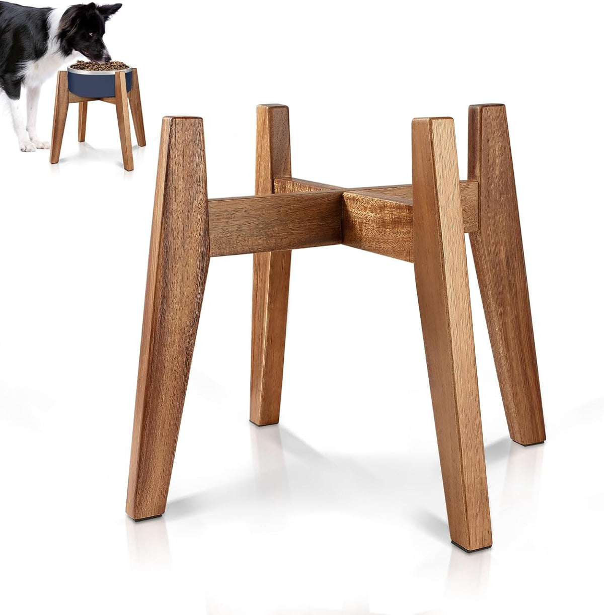 RAINBLELAND Raised Wooden Dog Bowl Stand for Large Dogs, Fits 9 Inch Bowls