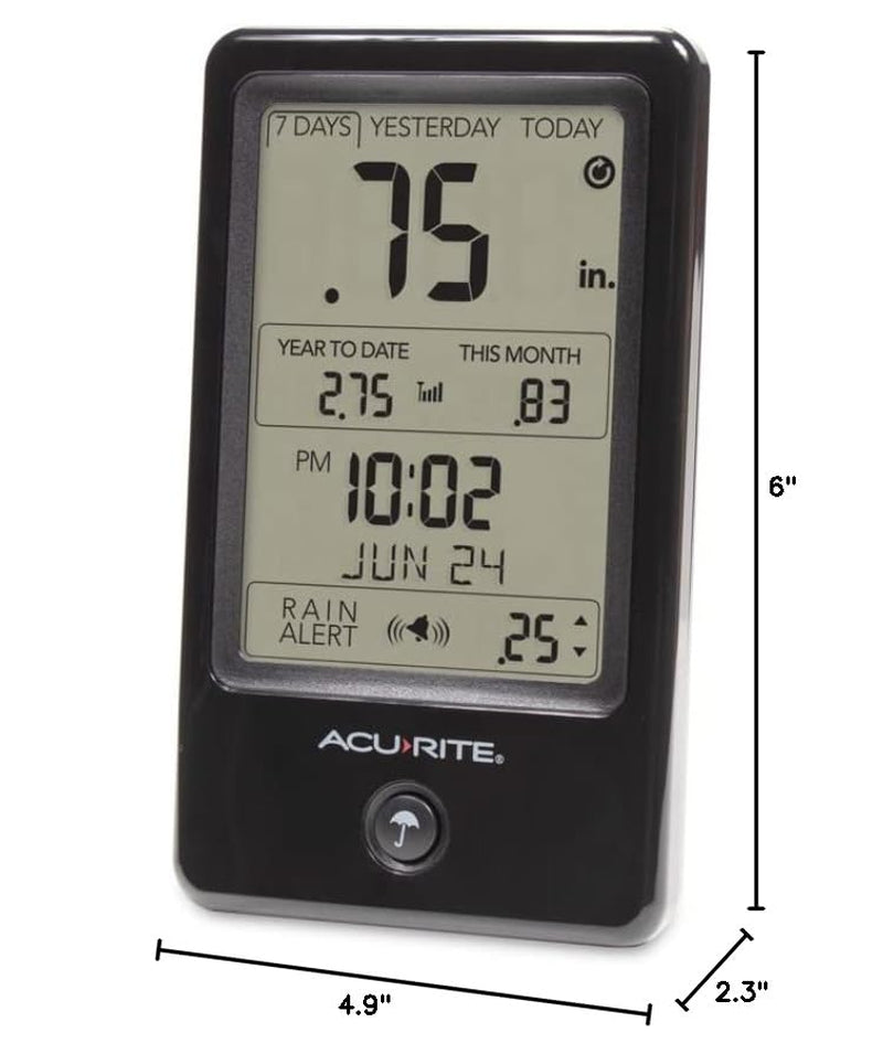 Acurite Wireless Rain Gauge with Self-Emptying Rain Collector with Rainfall History, Alerts, and Current Date and Time (02446M)