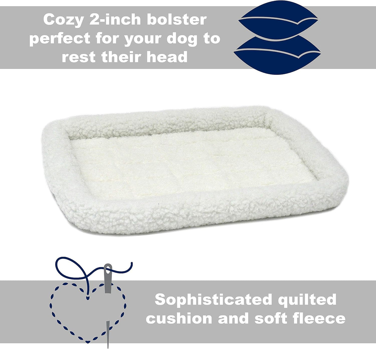 Midwest Homes for Pets Quiettime XXS Dog Bed - White Fleece Bolster, Ultra-Soft and Machine Washable, Fits 18-Inch Crates and Carriers, for Small Dogs and Cats