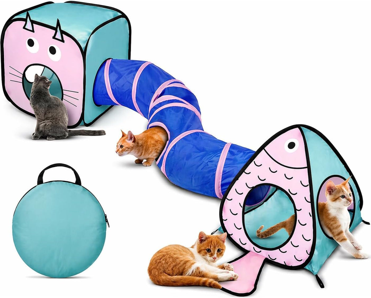 Rypet Cat Toy Tunnel and Cubes Bundle, Play Tubes for Indoor Cats, Blue