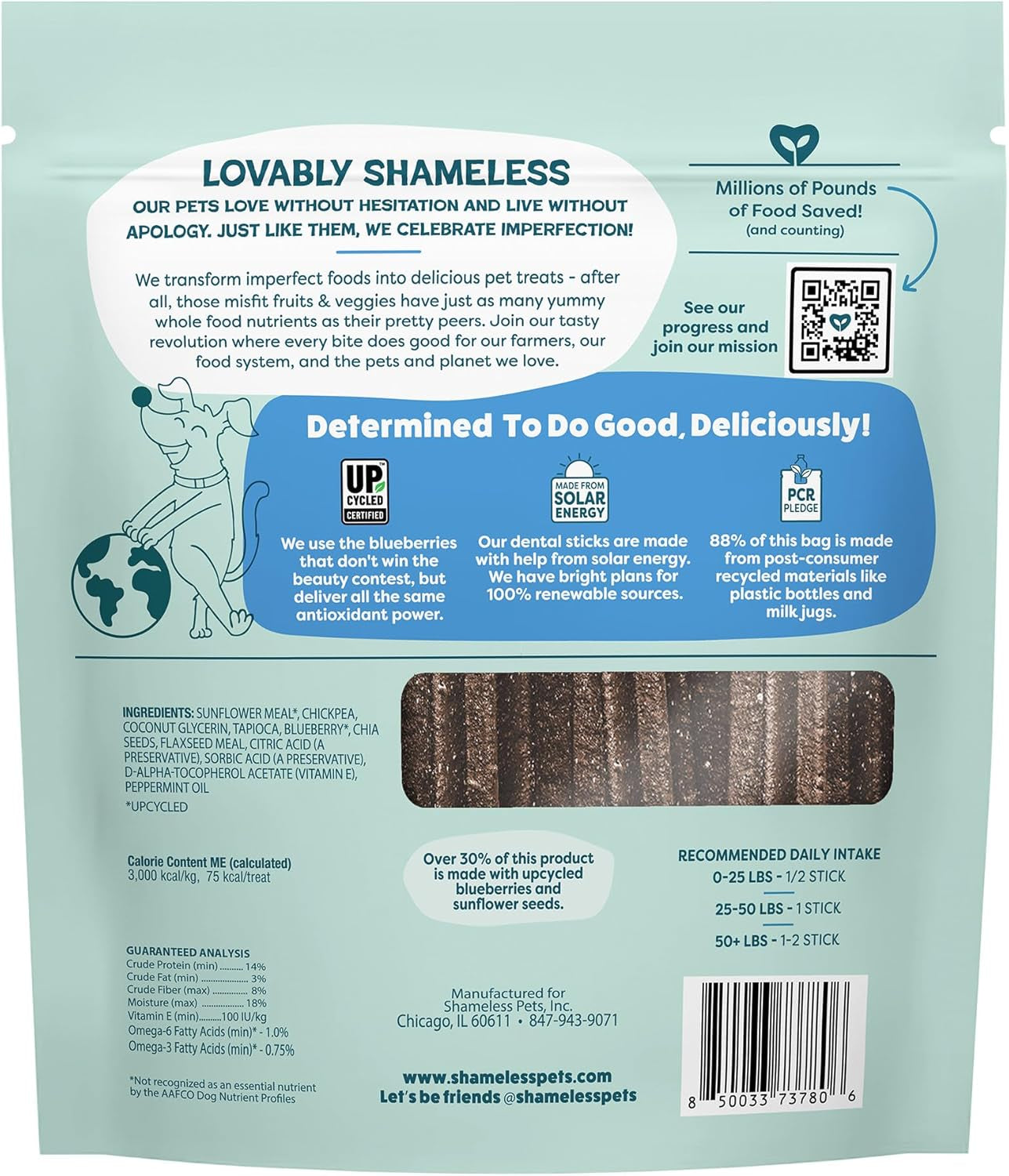 Shameless Pets Blueberry & Mint Dental Chews for Dogs, 32 Chews - Natural Dog Teeth Cleaning Treats with Fresh Breath Benefits | Grain-Free Dental Sticks for Small, Medium & Large Dogs
