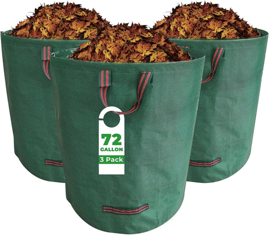 3-Pack 72 Gallon Reusable Yard Waste Bags with Plastic Ring, Extra Large Leaf Bags for Lawn Debris, Grass Clippings, Camping Trash Bin, Heavy Duty Collapsible Garden Bins with 4 Handles