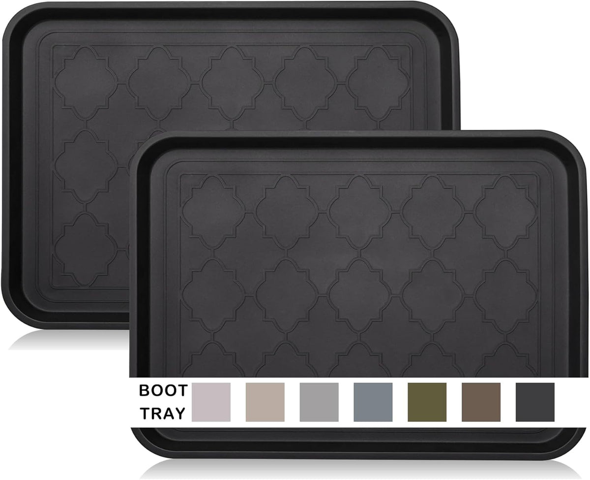 WATANIYA PET Boot Tray for Entryway Indoor, Heavy Duty Shoe Mat Tray 2 Packs, 16.7"X12.8" Waterproof Shoes Trays with Raised Edge, Outdoor Multi-Purpose Mats for Boots, Garden, Pets