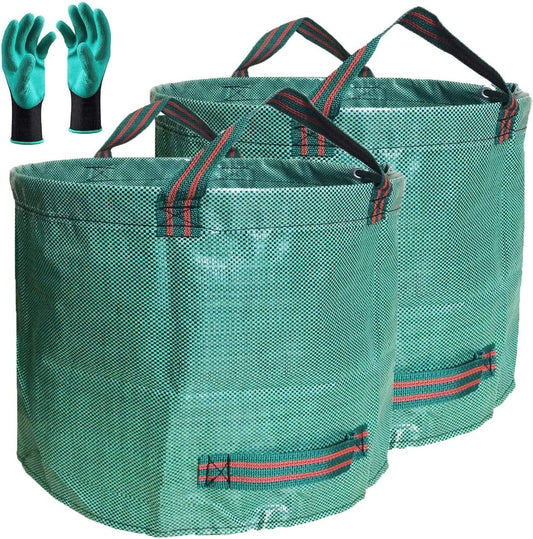 Professional 2-Pack 137 Gallon Lawn Garden Bags Large (D34,H34 Inch) Yard Waste Bags with Gardening Gloves, Big Leaf Bag,Yard Debris,Waste Container,Lawn Trash Bin,Grass Clippings,Weeds Bags 4 Handles