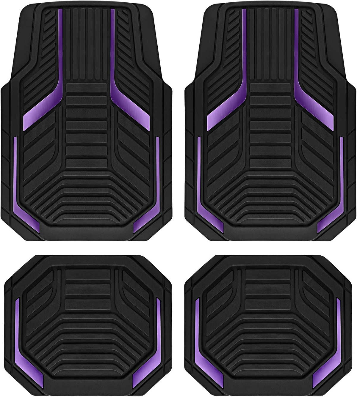 PIC AUTO Heavy Duty Rubber Floor Mats, Purple Aluminum Film Car Mats Set, Front and Rear Car Mats with Anti-Slip Backing, All Weather Protection, Trim-To-Fit for Automotive SUV, Sedan, Van