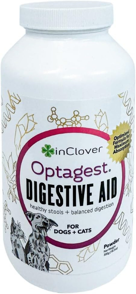 Inclover Optagest Natural Digestive Aid, Organic Prebiotics & Enzymes Supplement Powder for Dogs and Cats - Promotes Healthy Stools, Less Gas, Optimal Nutrient Absorption, Intestinal Balance, 10.5Oz