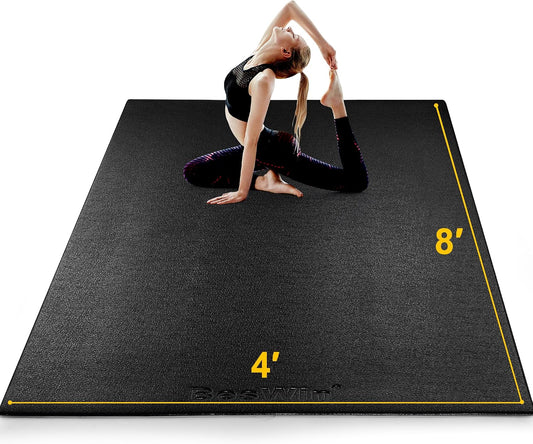 Beswin Large Exercise Mat 8' X 4'(6Mm), Extra Thick Workout Mats for Home Gym Flooring, High Density Non-Slip Gym Mats Fitness Mat for Cardio, Weights, Jump Rope, Fitness - Use with or without Shoes
