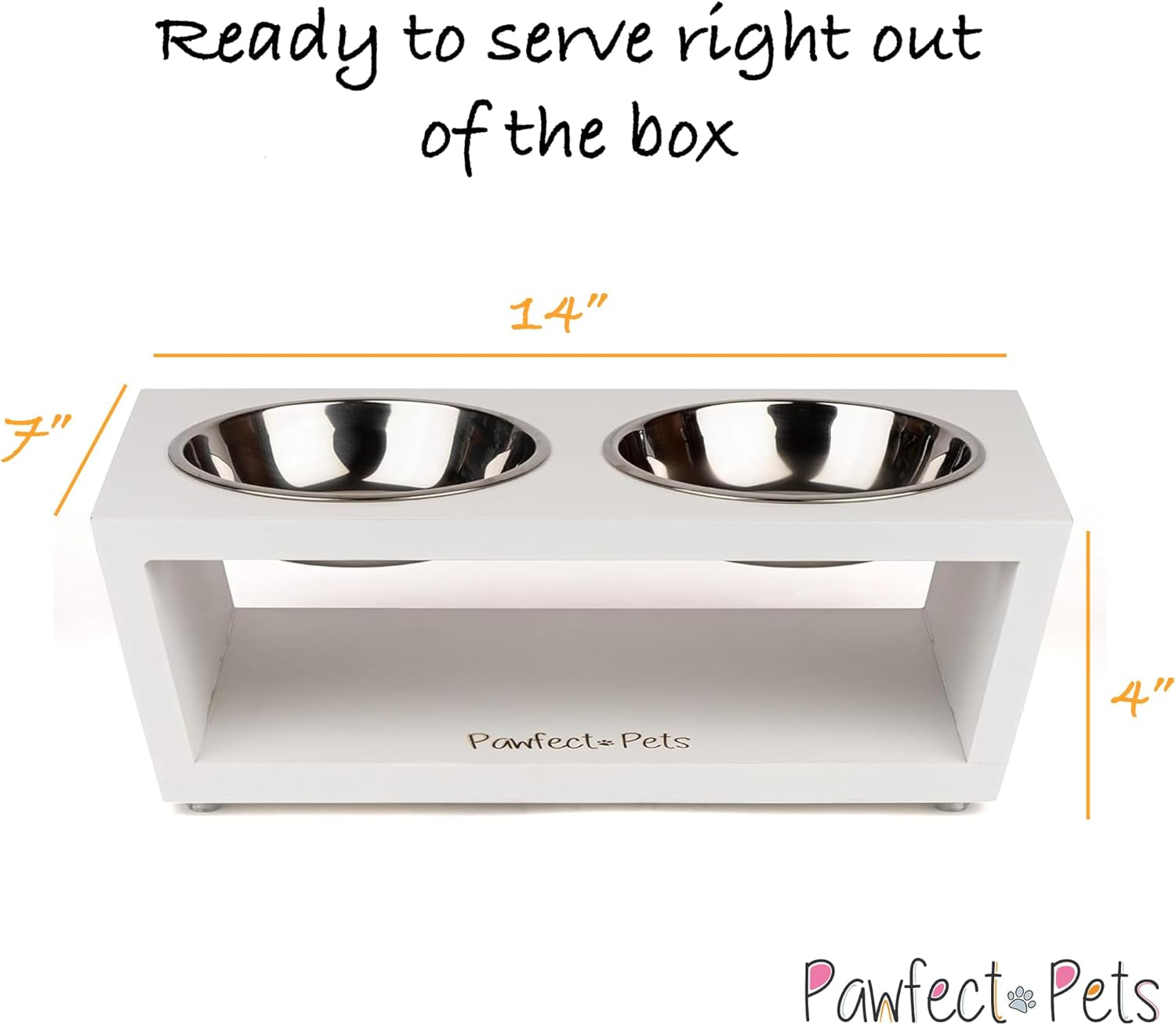 4" Tall Elevated Dog Bowls for Small Dogs and Cats. Raised Dog and Cat Food and Water Bowl Set by Pawfect Pets (White)