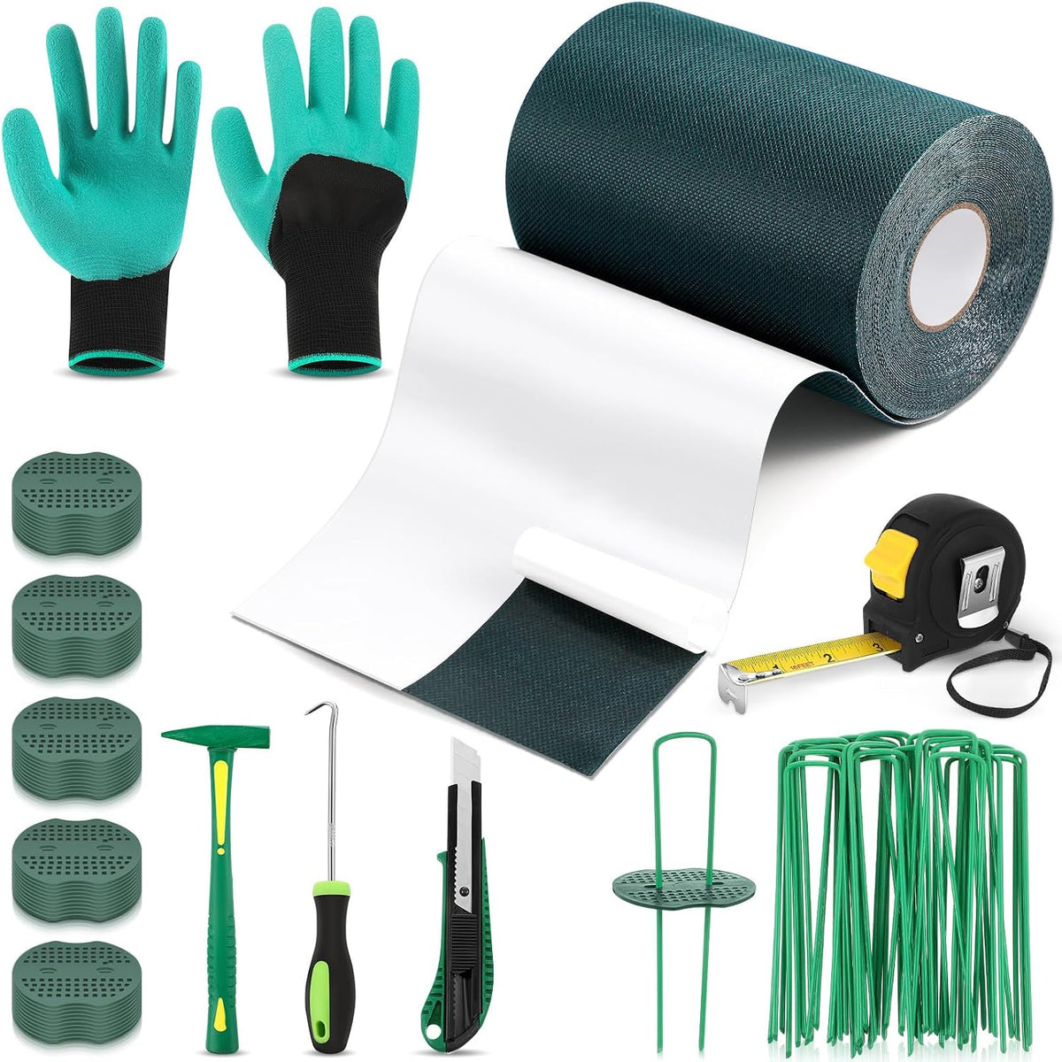 Gersoniel Turf Tape Kit 50Pcs Stakes 6" X33Ft Seaming Tape Washers Tools