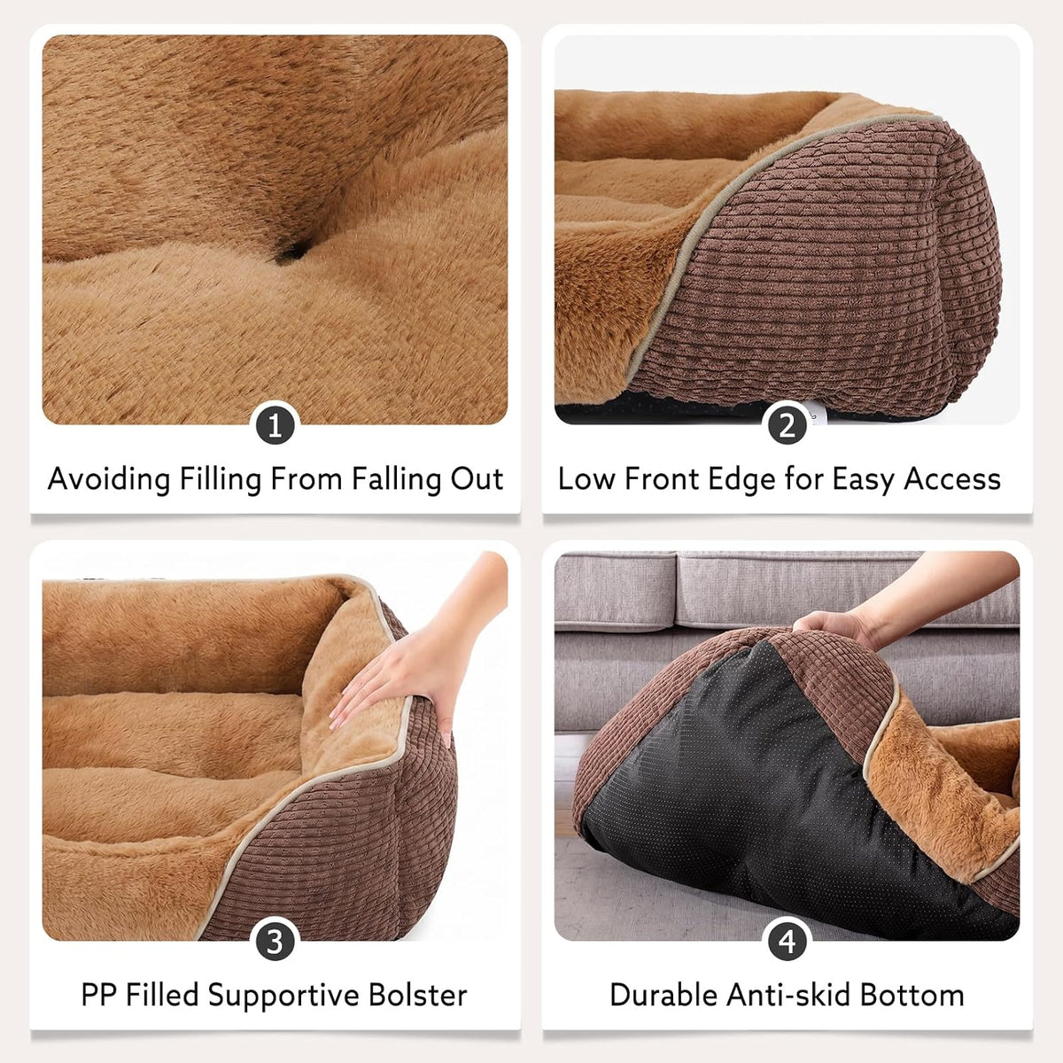 MIXJOY Dog Beds for Small Dogs, Cat Beds for Indoor Cats Washable, Calming Pet Small Size Dog, Soft Rectangle Pet Beds Sofa Cuddler, Orthopedic Cozy Puppy Beds, Anti-Slip Bottom(20X19In)