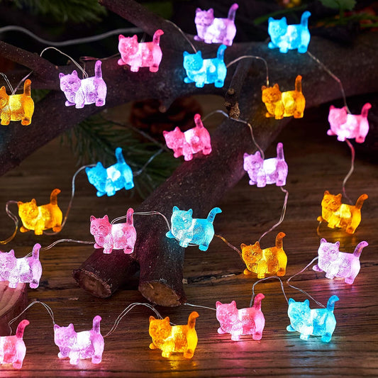 Cat String Lights Kawaii Deco Kitty Fairy Decorative Lights 10Ft 30LED Battery Operated Novelty Lighting for Outdoor Wedding Camping Tent Baby Shower Bedroom Birthday Party