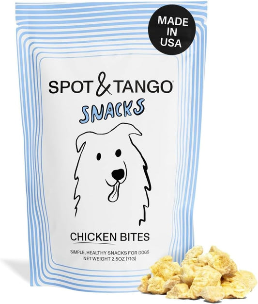 Spot & Tango Chicken Bites Dog Treats - Single Ingredient, 100% Chicken Breast - Freeze-Dried Treats - Grain & Gluten-Free - Usa-Made - for Small, Medium, and Large Dogs