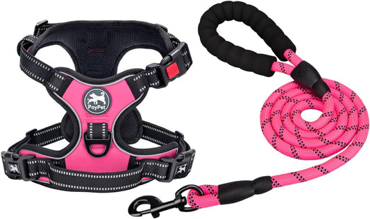 Poypet Dog Harness and Leash Set, No Pull Vest with Front Clip and Handle