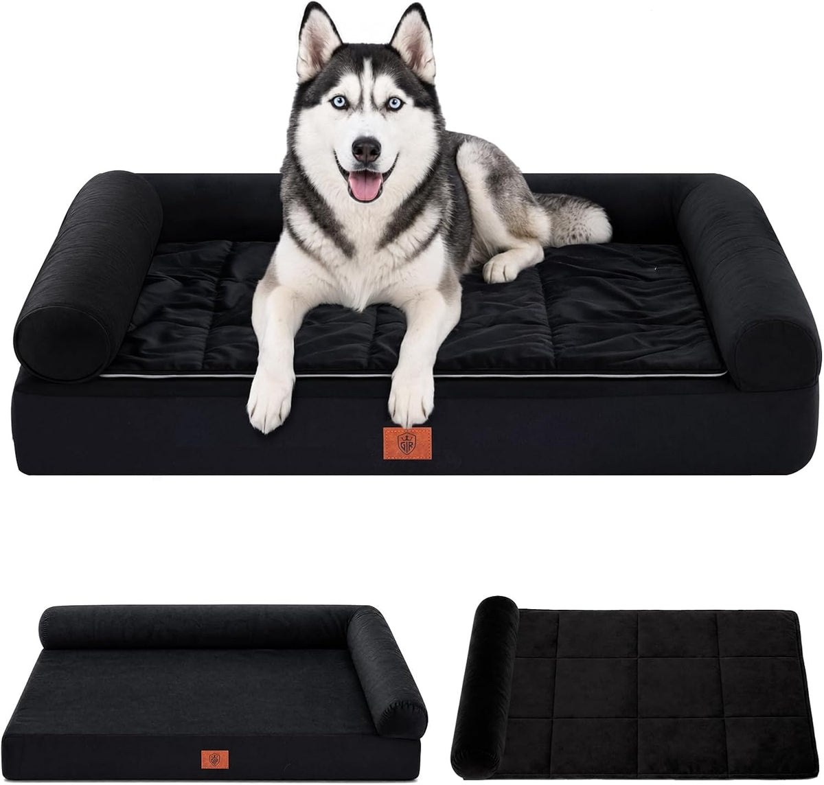 GTPLAYER Dog Bed, Egg-Crate Foam Pressure Relief with Waterproof Washable Pet Bed 43" with 2-In-1 Cooling/Warming Pad, Non-Slip Bottom, Detachable Pillows, Ideal for All Dogs