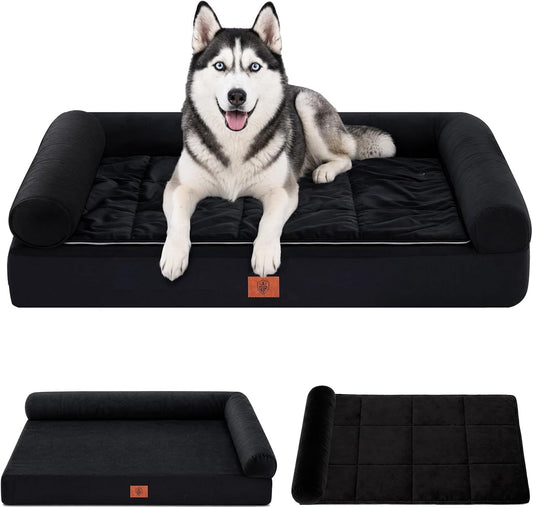 GTPLAYER Dog Bed, Egg-Crate Foam Pressure Relief with Waterproof Washable Pet Bed 43" with 2-In-1 Cooling/Warming Pad, Non-Slip Bottom, Detachable Pillows, Ideal for All Dogs
