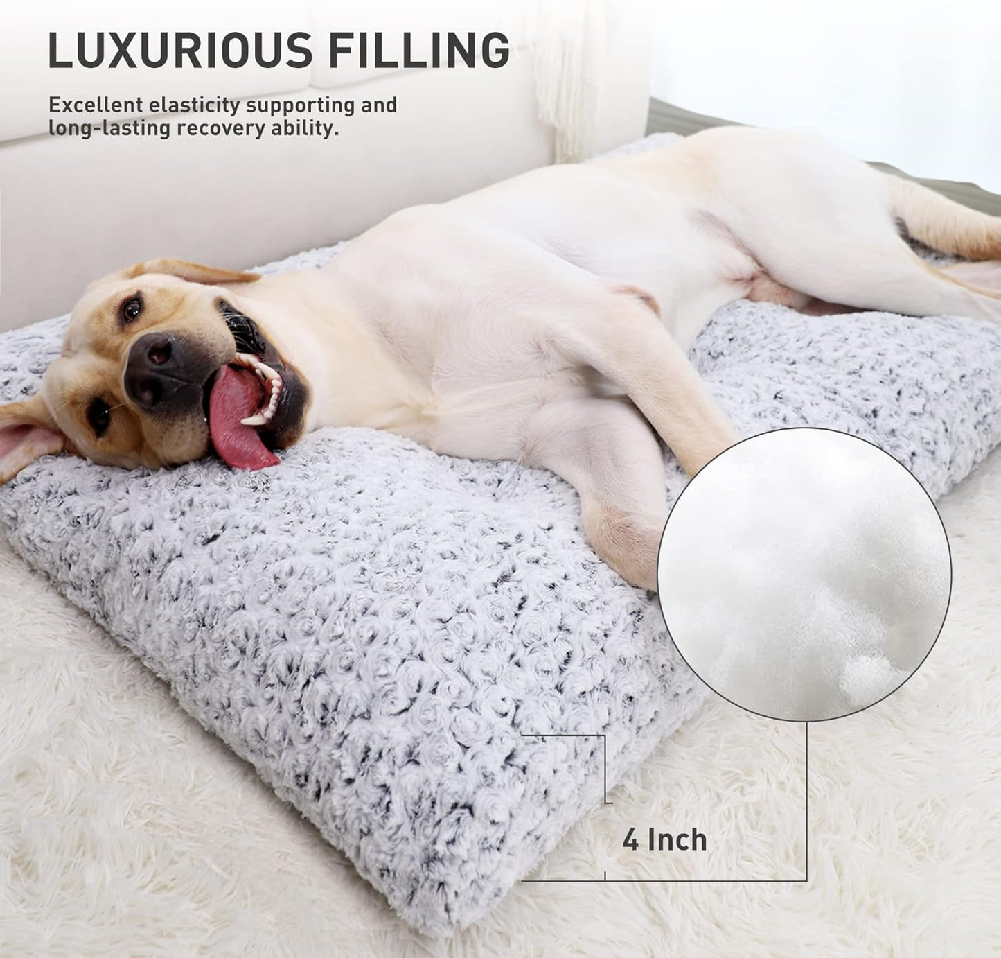 KSIIA Washable Dog Bed Deluxe Plush Dog Crate Beds Comfy Kennel Pad Anti-Slip Pet Sleeping Mat for Large, Jumbo, Medium, Small Dogs Breeds, 41" X 27", Gray
