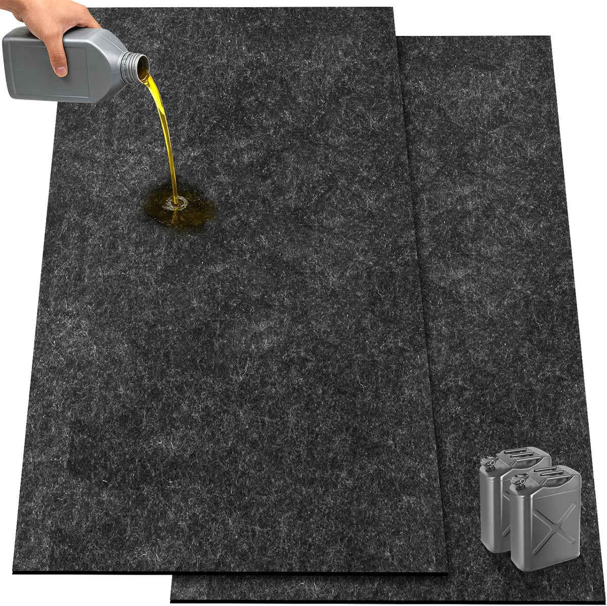 2 Pack 36" X 60" 0.12" Thick Oil Spill Mat Garage Rubber Mats for Floor – Black Water & Oil-Absorbent, Non-Slip, Easy to Clean, Reusable & Cut-To-Fit Mat for Oil Pan, Car, Motorcycle, Driveway