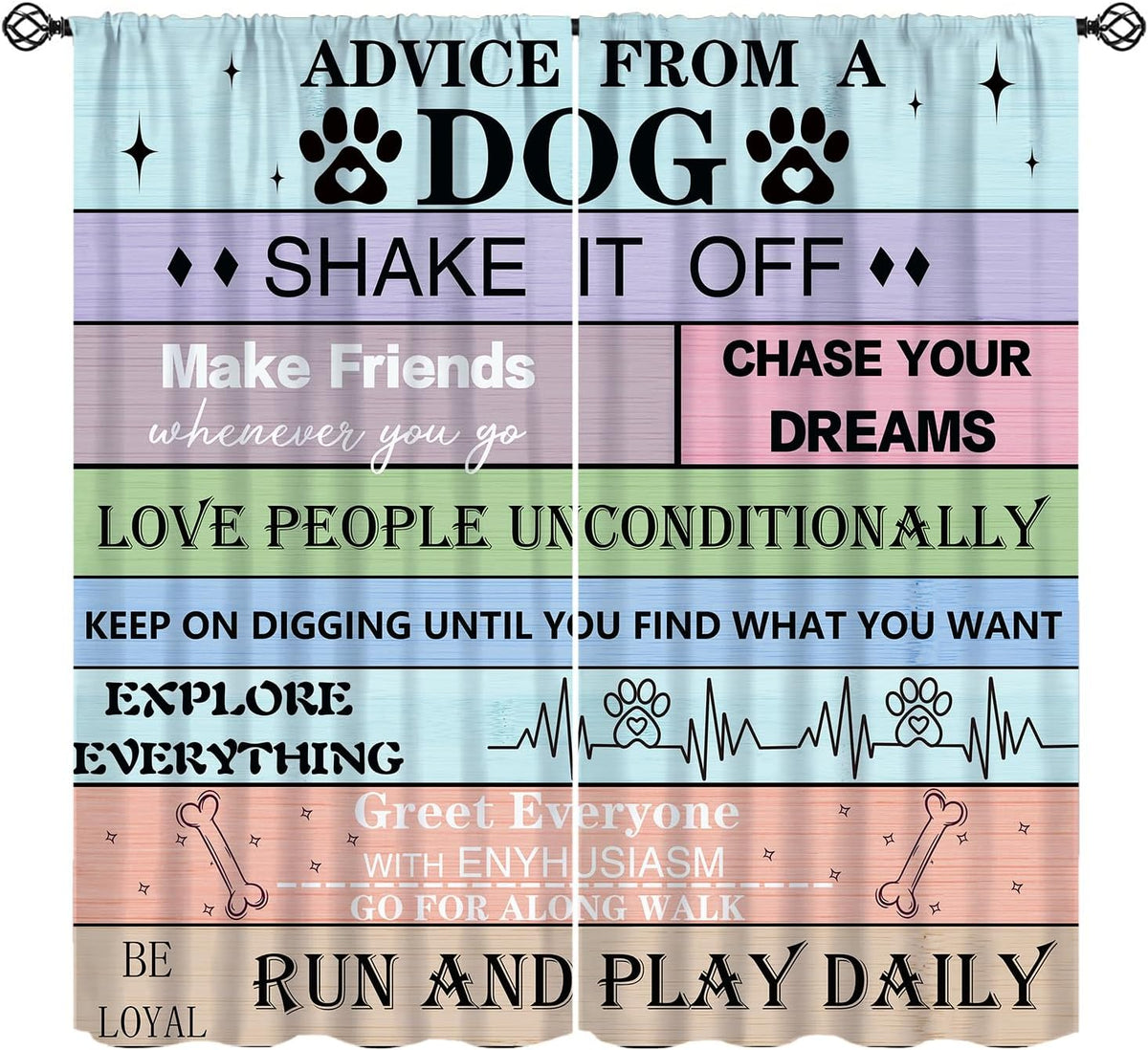 Dogs Paw Curtains, Rustic Wooden Plank Dog Inspirational Motivational Quotes Print Window Treatments, Rod Pocket Thermal Insulated Drapes 2 Panel Sets for Bedroom Living Room, 42"W X 45"L【Decor】