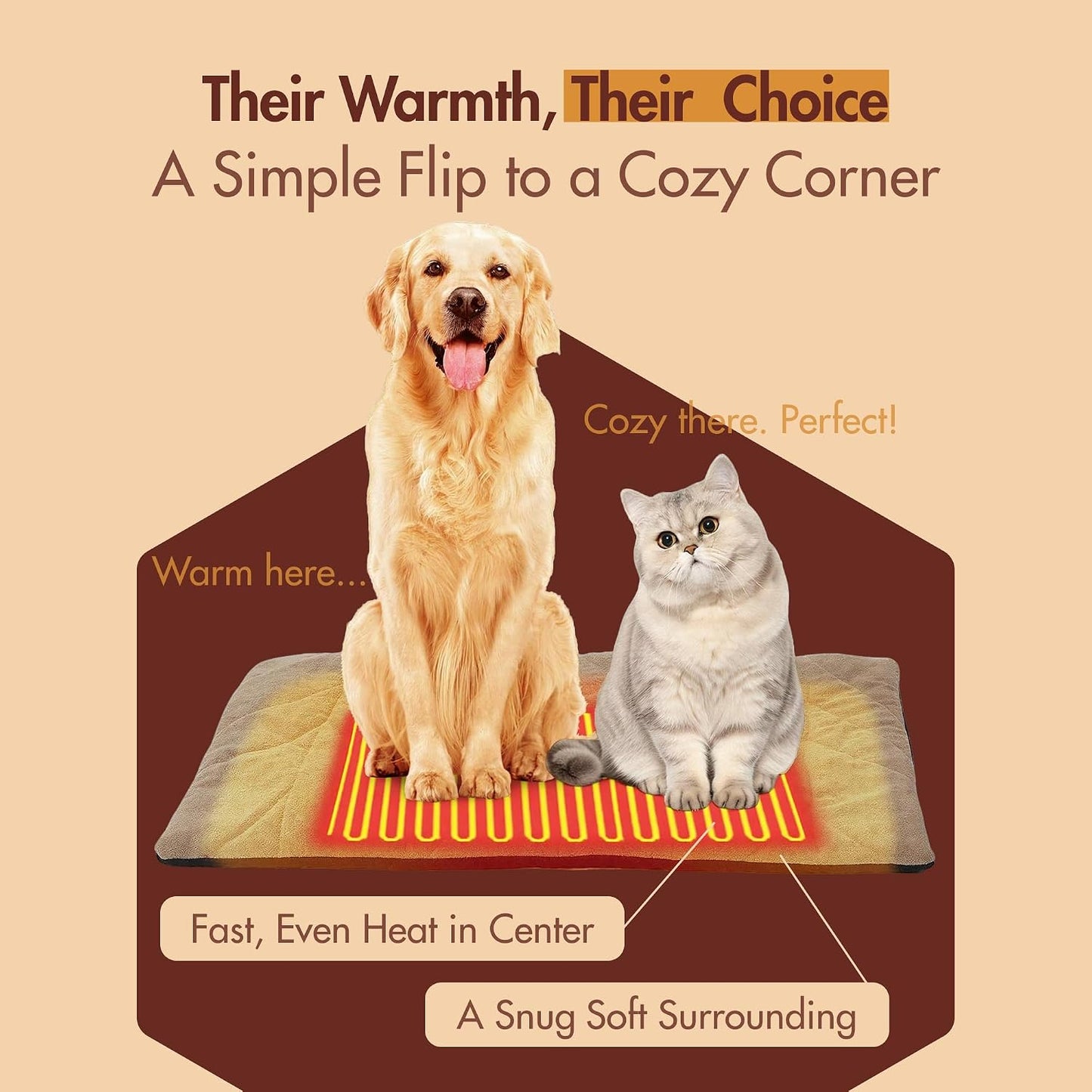 Vagascape Dog Bed, Waterproof Pet Bed with Removable Cover, Comfort Cat Dog Pad for All Seasons, Heating Khaki Rectangle Cat Mat with Nonskid Bottom(48"X28")