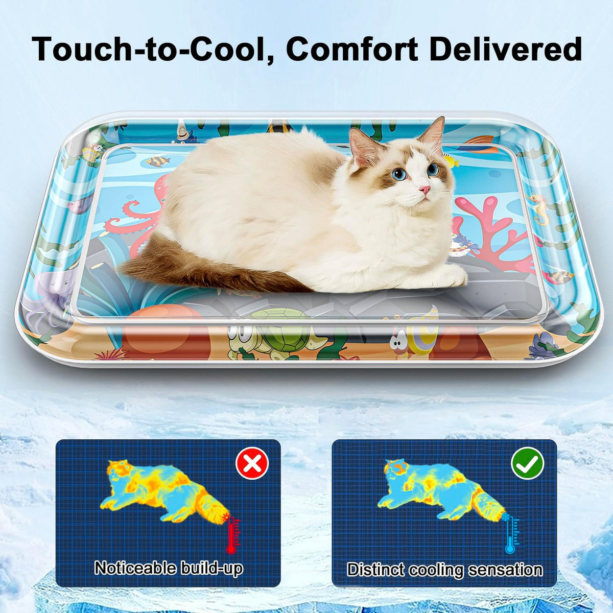 Marine Life Themed Cat Play Mat, Thickened Water Sensor Play Mat for Cats, Water Sensor Play Mat with Fish, Pet Water Sensor Mat, Water Sensor Mat Water Feature (Square Octopus)