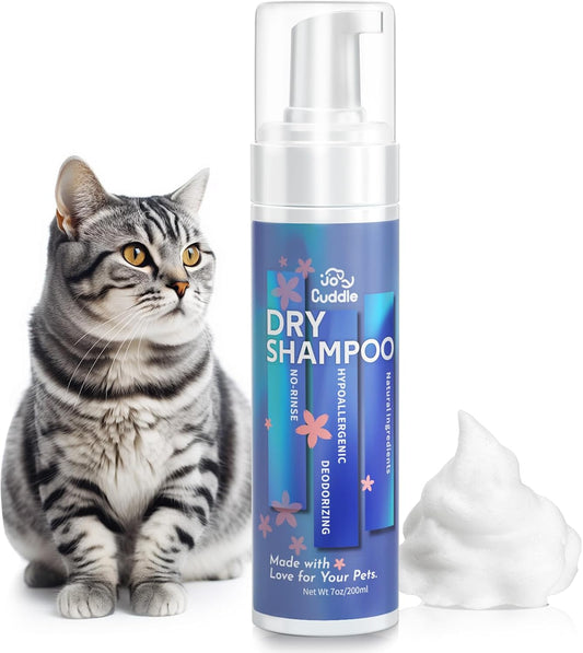 Waterless Cat Shampoo - No Rinse Foam Cat Bath | Licking Safe Dry Shampoo for Dander Reducing | Ph Balanced (7 Oz) for Kitten Sensitive Skin | Deep Cleansing Relieves Itchy Skin & Shedding