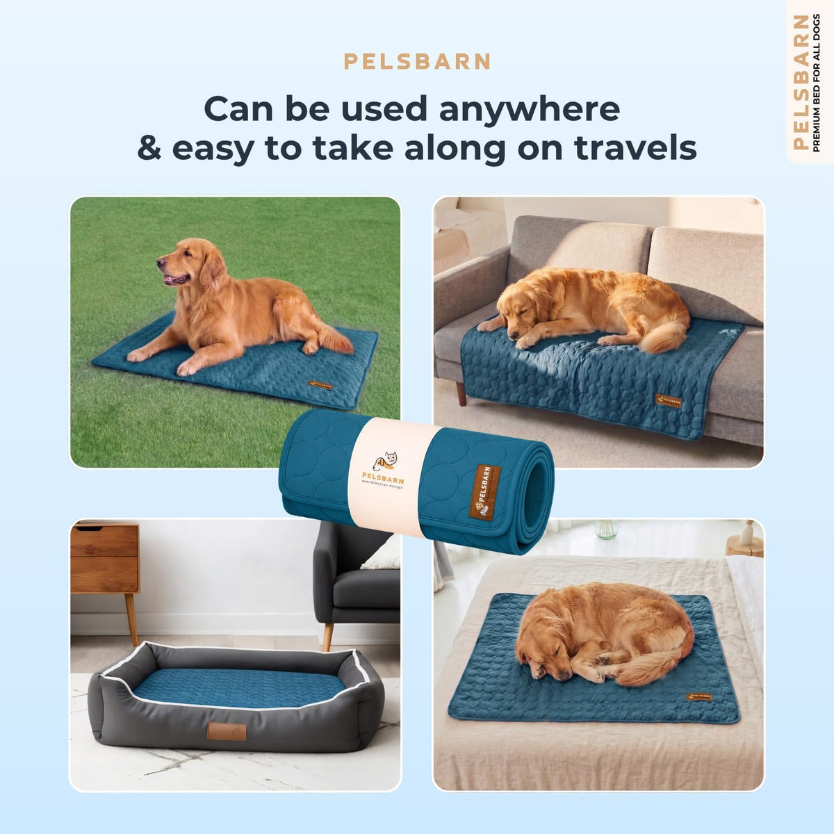 Pelsbarn Dog Cooling Mat, Ice Silk Self-Cooling Pad, Deep Blue, XL