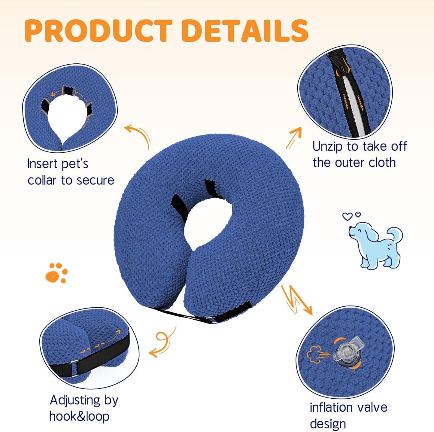 Supet Inflatable Dog Cone Collar for Dogs to Stop Licking, Dog Donut Collar after Surgery, Soft Pet Cone for Small Medium Large Dogs