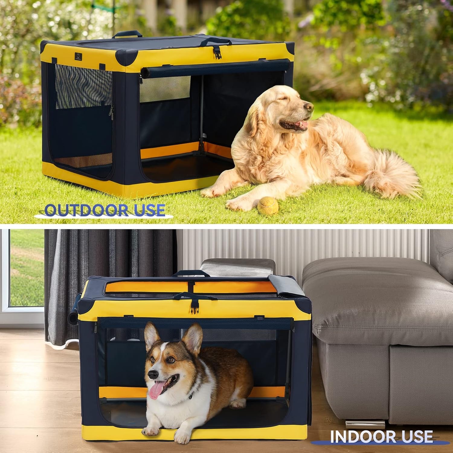 Soft-Sided Dog Crate 40 Inch XL by A4PET, Collapsible Foldable Crate for Large Dogs, Breathable Mesh, Washable Cover, Patented Screw Frame, Travel & Car Safe