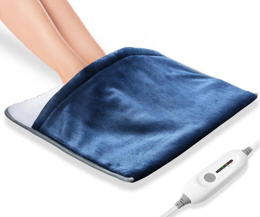 Foot Warmer Electric, Heating Pad King Size Ultra Soft Flannel, Extra Large for Bed, Abdomen, Feet, Back, Cramp, Office/Home under Desk, 10Ft Cord, Auto Off, 22" X 20" - Blue