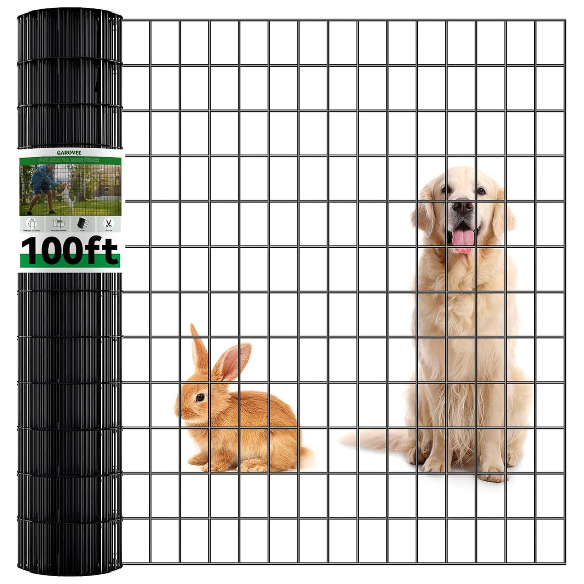 100Ft(L) X 4Ft(H) Welded Wire Fence, Black PVC Coated Wire Mesh, 16GA 2 Inch X 3 Inch Garden Edging Border, Roll Vinyl Metal Animal Barrier Fence for Yard Vegetable Plant Protection Poultry Netting