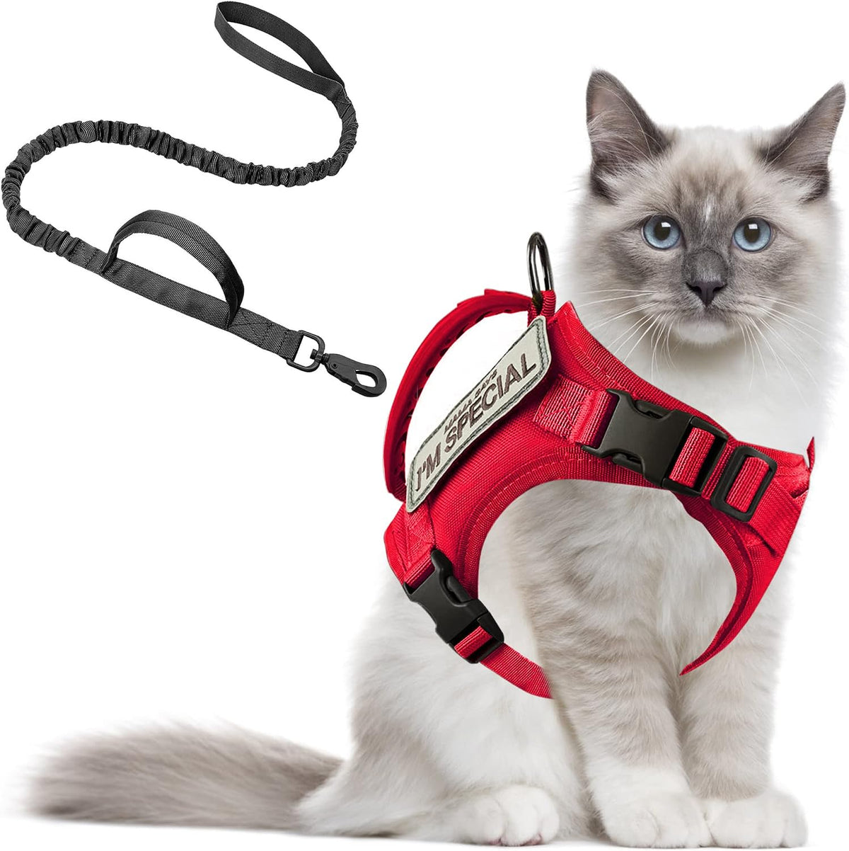 AIWAI Tactical Cat Harness for Walking Escape Proof, Adjustable Pet Vest Harness with Control Handle for Large Cat Small Dog, Soft Mesh, Gift with Patch