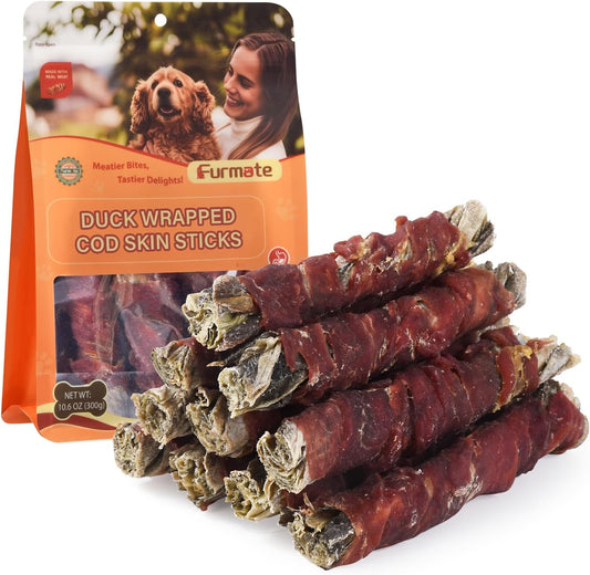 Dog Treats, Natural Duck Wrapped Cod Skin Sticks for Dogs, 10.6 Oz