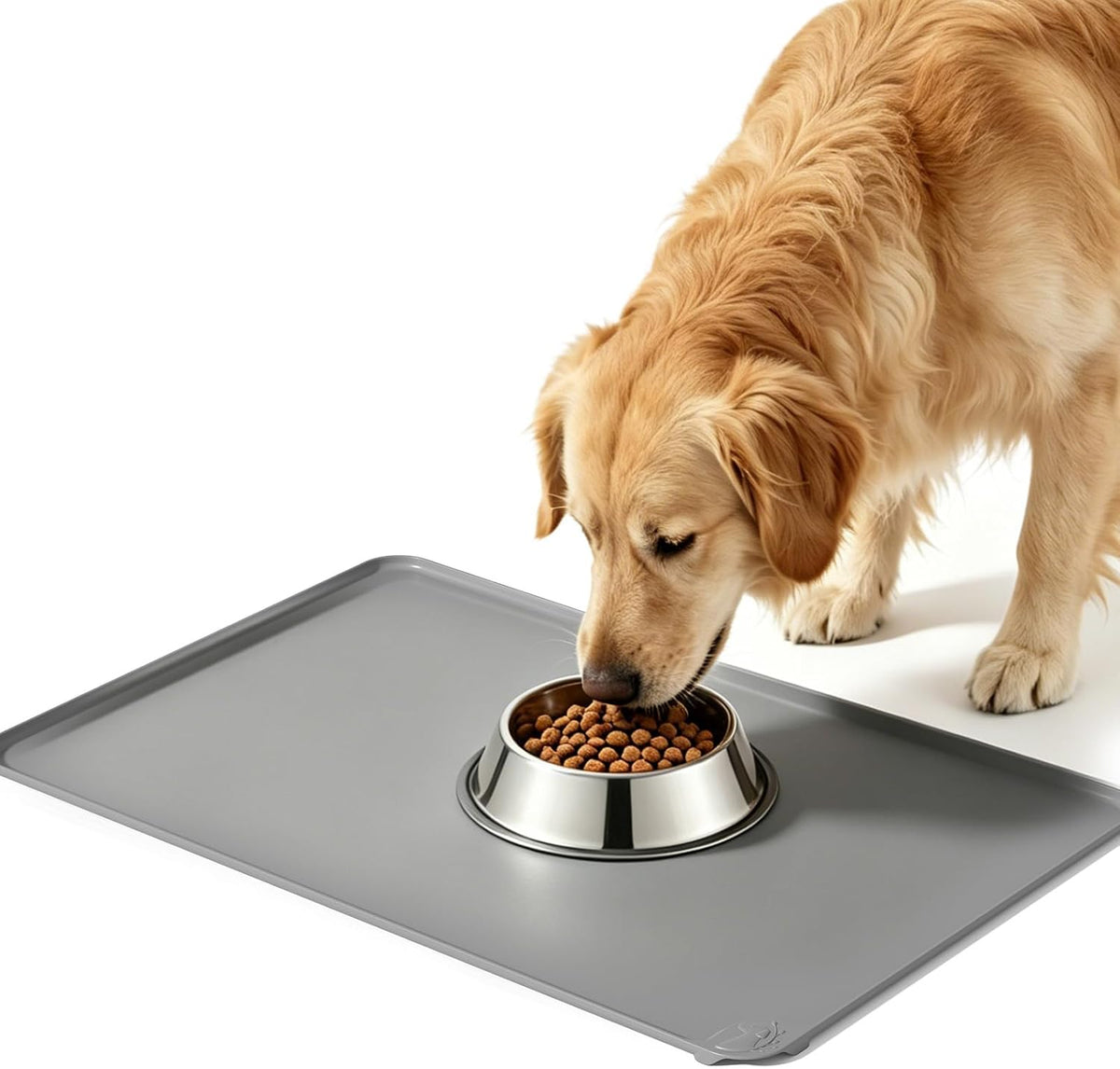 Large Waterproof Silicone Pet Feeding Mat Nonslip Raised Edges 24"X16" Gray