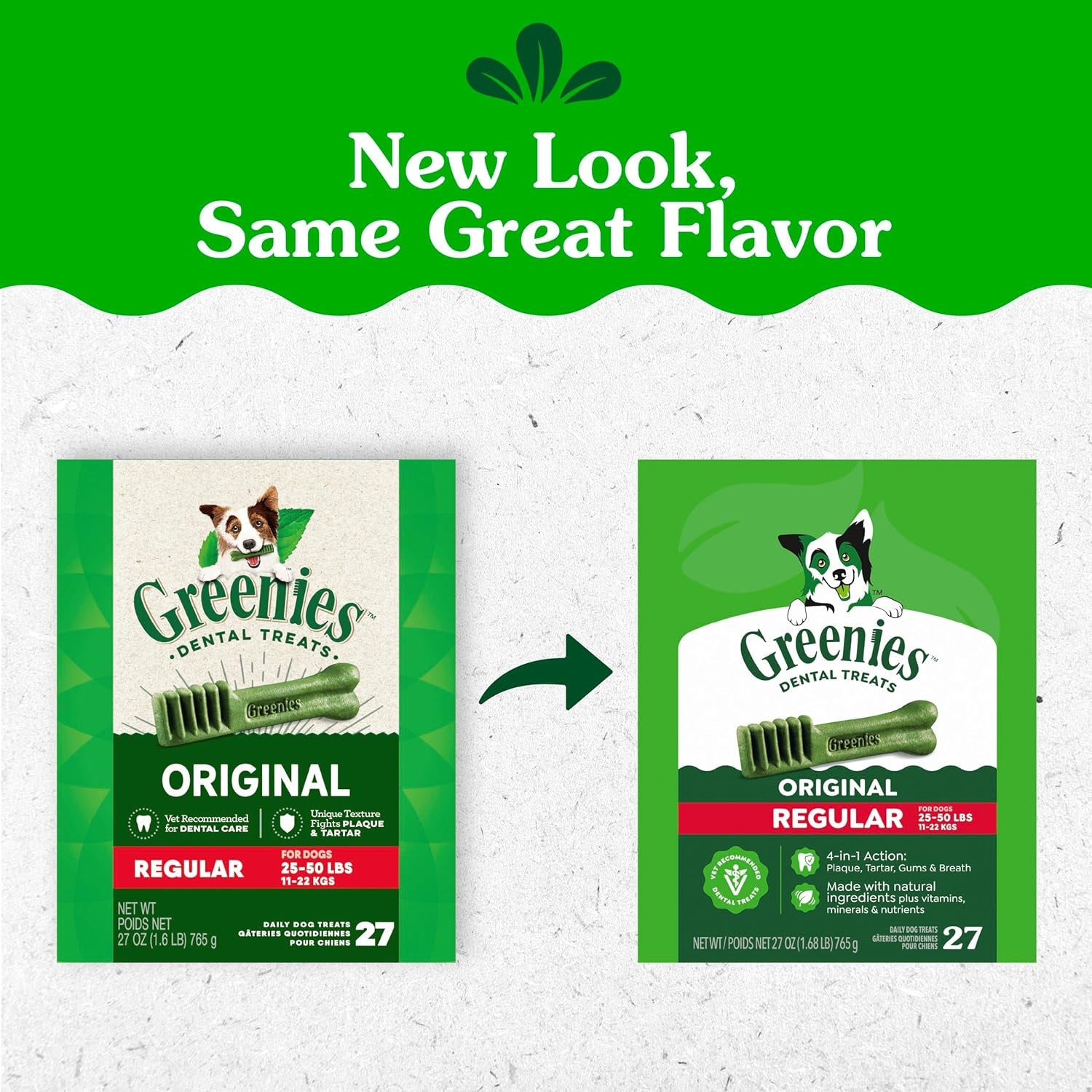 Greenies Veterinarian-Recommended Adult Natural Dental Dog Treats Regular Size, Dog Dental Chews, Original Flavor, 27 Oz. Pack, 27 Count