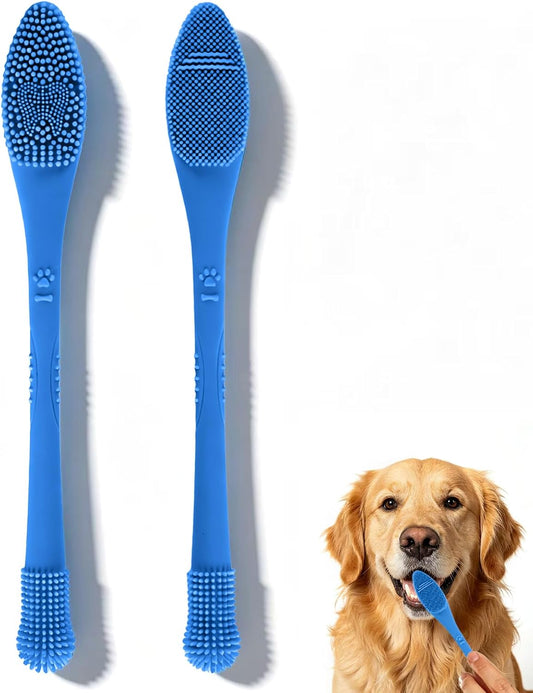 Dog Toothbrush，2-Piece Dog Tooth Brushing Kit，Cat Toothbrush,Food-Grade Silicone Dog Tooth Brush for Cleaning Teeth Suitable for Small，Medium and Large Pets (Blue)