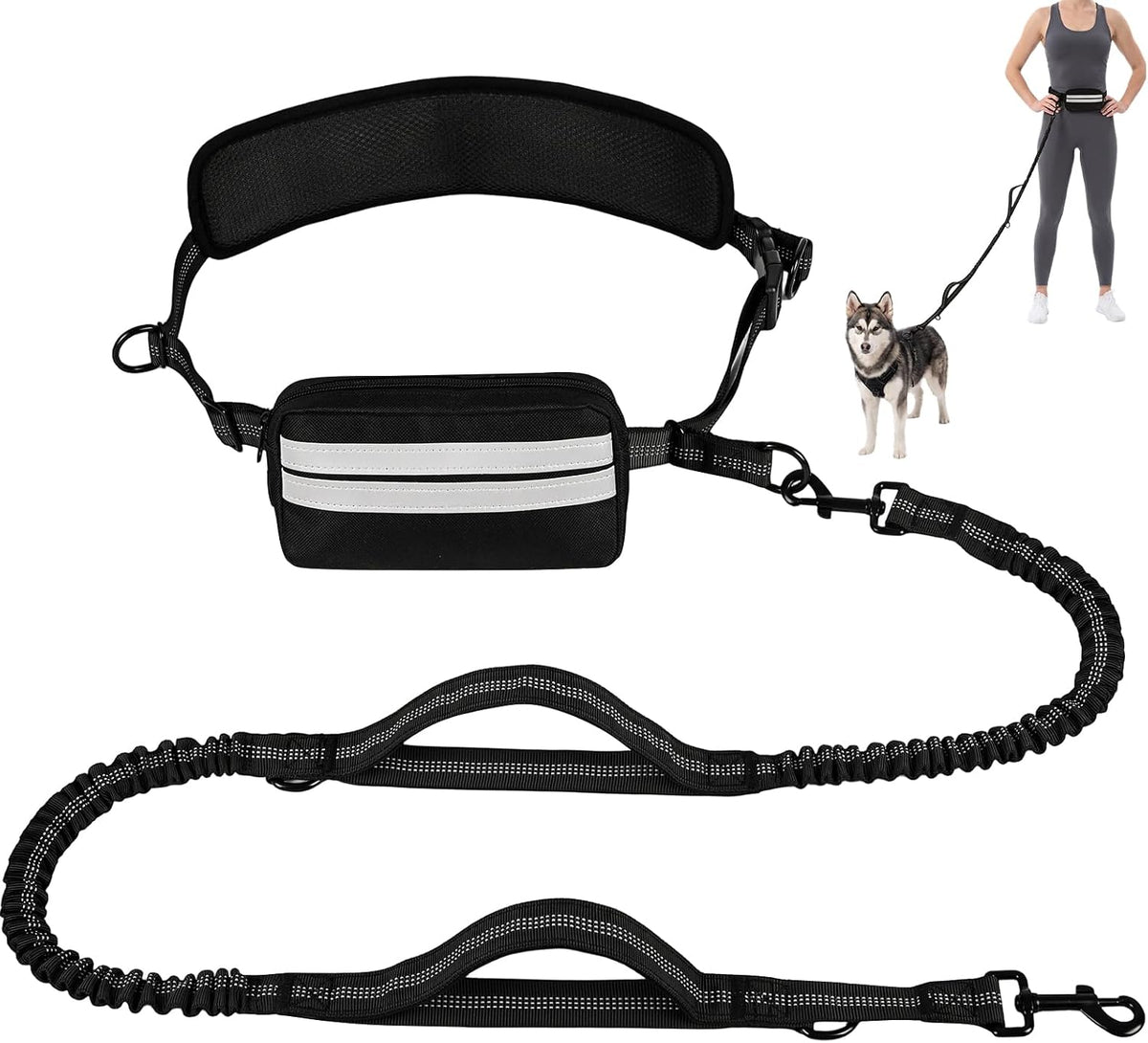 Uxisae Hands Free Dog Leash with Zipper Pouch Large Military Black
