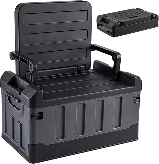 60L Foldable Seatable Camp Box Storage Bins with Lids Trunk Organizer