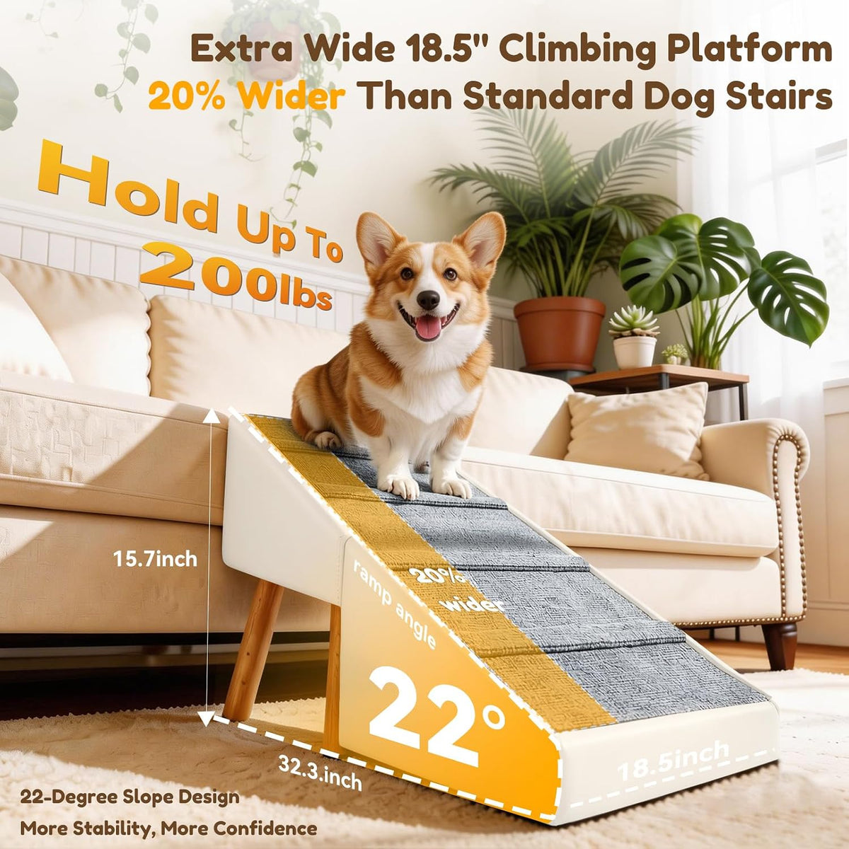 Dog Ramp for Couch, 3-In-1 Ottoman & Pet Stairs for Small Dogs