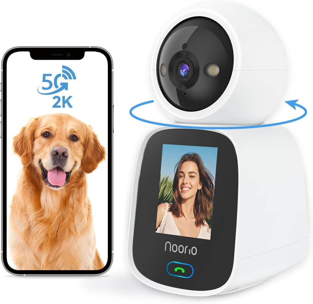 Noorio 2K Indoor Camera with Two-Way Video Calling,360° PTZ Pet Camera