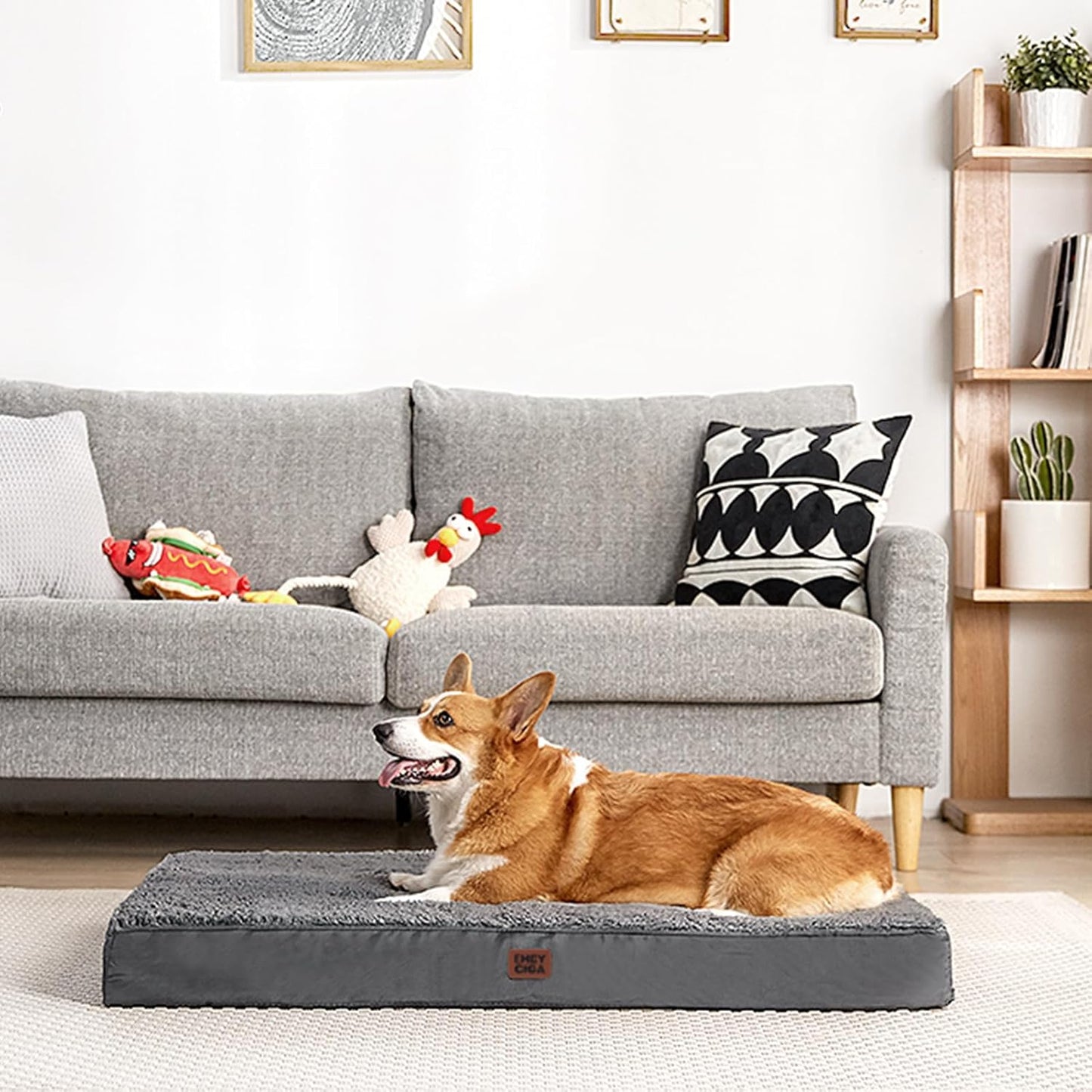 EHEYCIGA Orthopedic XL Dog Beds for Extra Large Dogs with Removable Washable Cover for Crate, Grey, 41X27