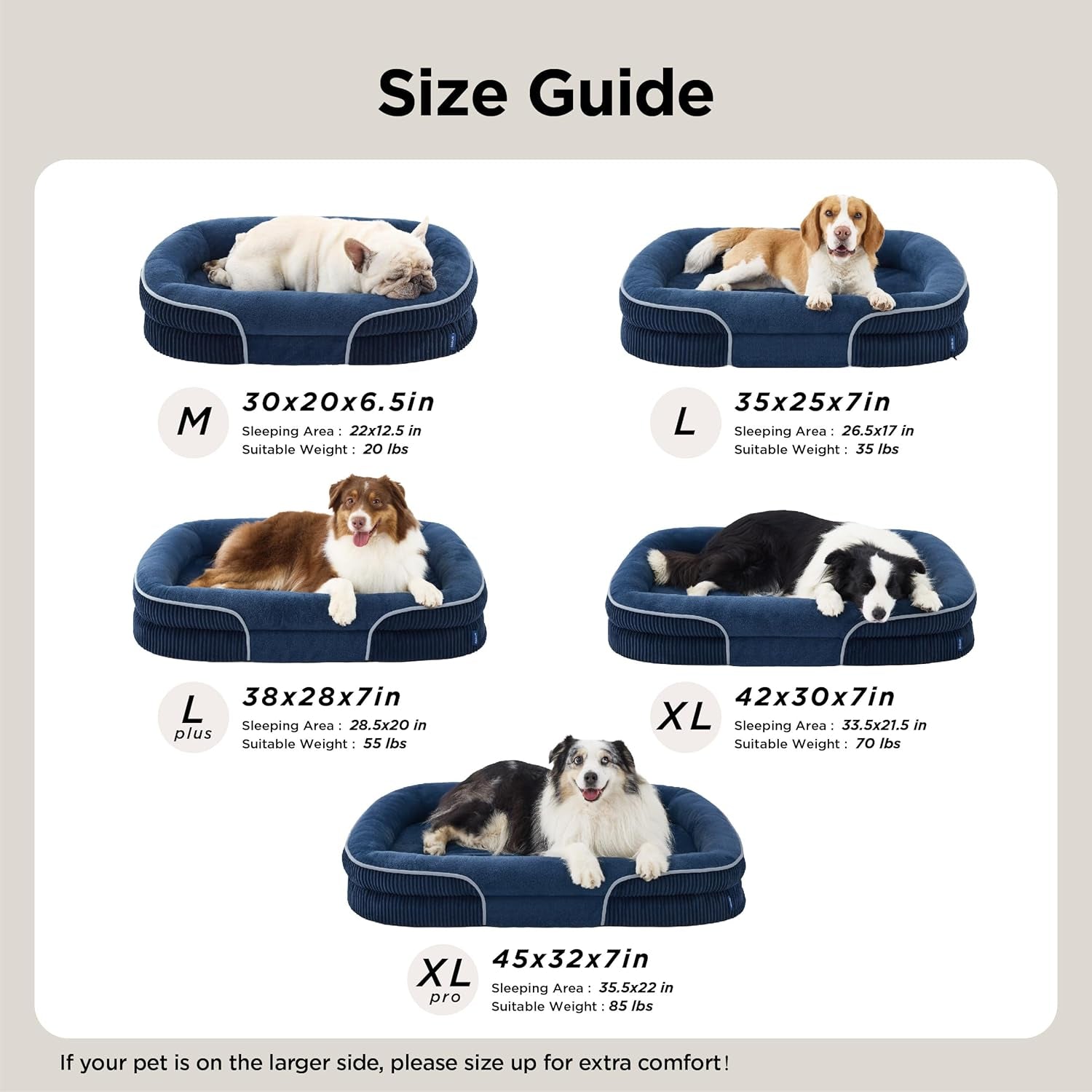 Bedsure XL Orthopedic Dog Beds Large Sized Dog - 360° Oval Bolster Large Dogs Bed for Senior Dogs with Waterproof Washable Cover, Extra Large Pet Sofa Couch with Ultra-Soft Fleece, Navy Blue, 42"