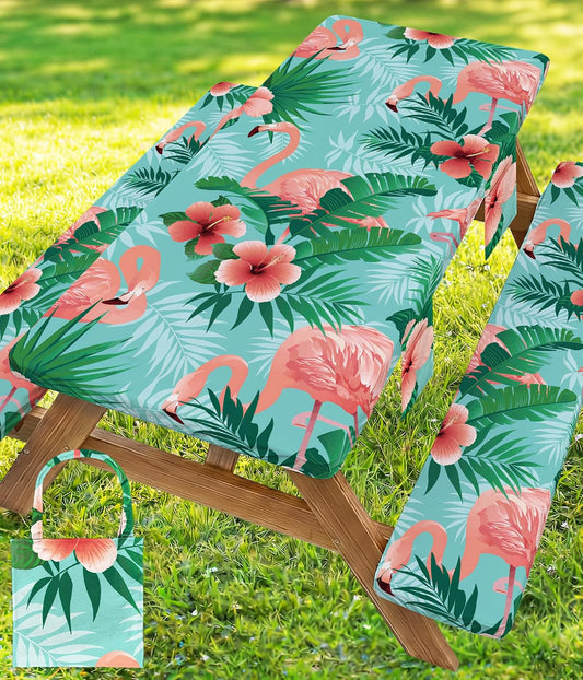 Picnic Table Cover with Bench Covers Waterproof Elastic Rectangle Reusable Folding Tablecloth Mantelería Manteles Camping Essentials Rv Car Travel Supplies Table Cloth Outdoor Road Trip Camper Gifts