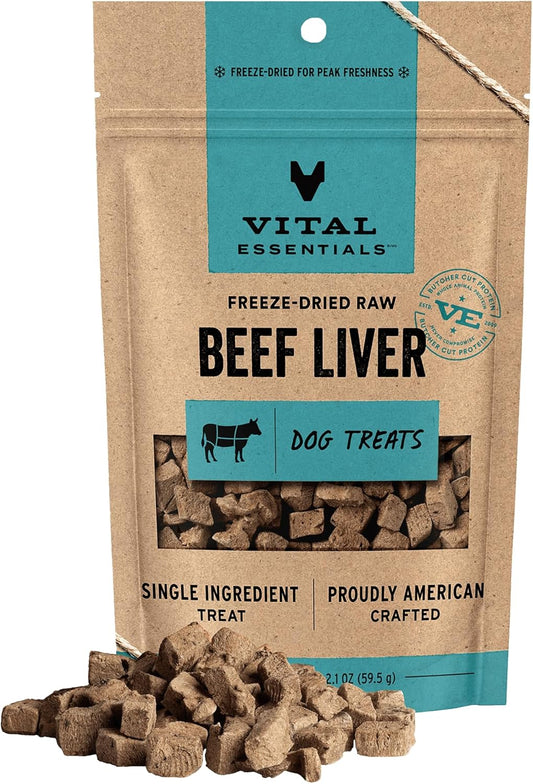 Vital Essentials Freeze Dried Dog Treats, Beef Liver, 2.1 Oz Bag