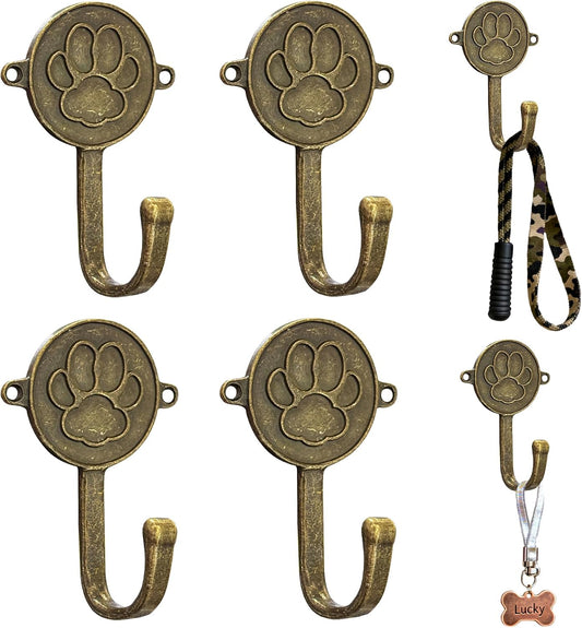 6PC Dog Paw Hooks Wall Mount Pet Leash Hook Cat Leash Holder for Wall Cute Coat Hooks Key Holder for Entryway Hallway Kitchen Office, Great Gift for Dog and Cat Lovers(Antique Brass)