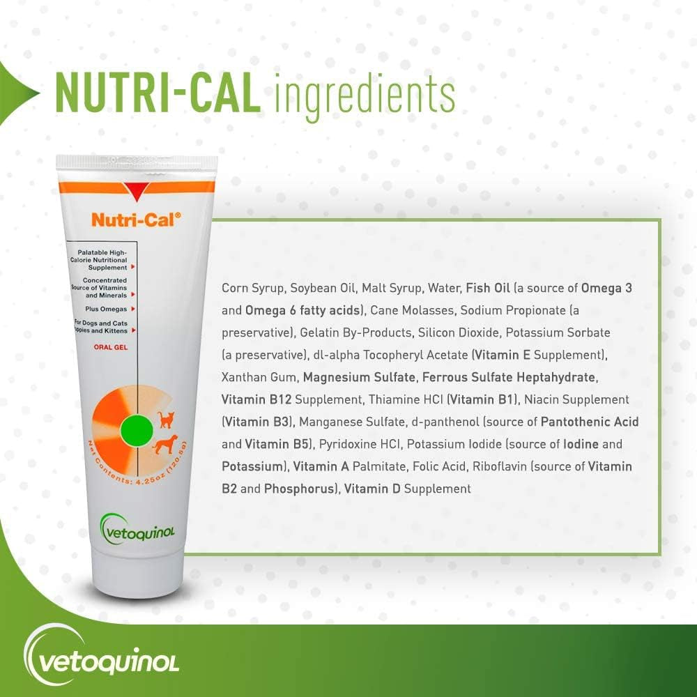 Vetoquinol Nutri-Cal - High-Calorie Nutritional Gel - Supports Daily Nutrition for Picky Eaters - Essential Nutrients & Vitamins for Cats & Dogs - Easy Feeding Oral Gel - 4.25 Oz